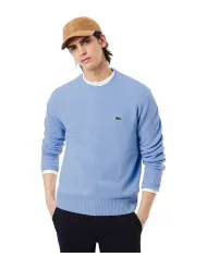 LACOSTE Maglia Uomo AH2916 AI 25/26 Classic Fit a girocollo in jersey di lana cardata HBP BLU PASTELLO