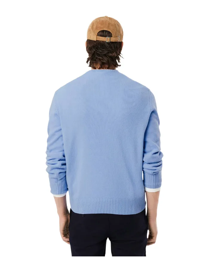 LACOSTE Maglia Uomo AH2916 AI 25/26 Classic Fit a girocollo in jersey di lana cardata HBP BLU PASTELLO