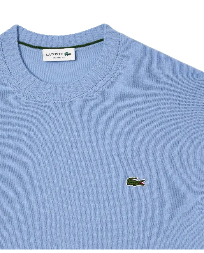 LACOSTE Maglia Uomo AH2916 AI 25/26 Classic Fit a girocollo in jersey di lana cardata HBP BLU PASTELLO