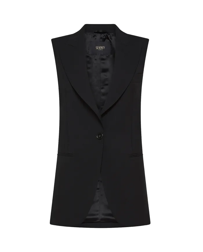 SEVENTY Gilet Donna GT0143 10 540259 AI 25/26 lana slim stile blazer monopetto 999 NERO SEVENTY Gilet Donna GT0143 10 540259 AI 25/26 lana slim stile blazer monopetto 999 NERO