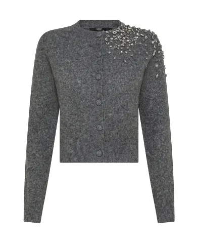 SEVENTY Cardigan Donna MT3818 910723 AI 25/26 lana stile coreano con strass applicate 913 GRIGIO SEVENTY Cardigan Donna MT3818 910723 AI 25/26 lana stile coreano con strass applicate 913 GRIGIO