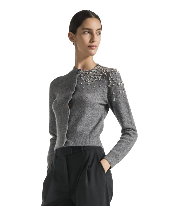 SEVENTY Cardigan Donna MT3818 910723 AI 25/26 lana stile coreano con strass applicate 913 GRIGIO SEVENTY Cardigan Donna MT3818 910723 AI 25/26 lana stile coreano con strass applicate 913 GRIGIO
