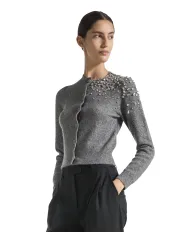 SEVENTY Cardigan Donna MT3818 910723 AI 25/26 lana stile coreano con strass applicate 913 GRIGIO