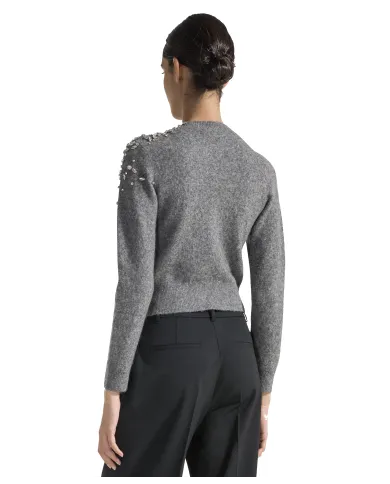 SEVENTY Cardigan Donna MT3818 910723 AI 25/26 lana stile coreano con strass applicate 913 GRIGIO SEVENTY Cardigan Donna MT3818 910723 AI 25/26 lana stile coreano con strass applicate 913 GRIGIO