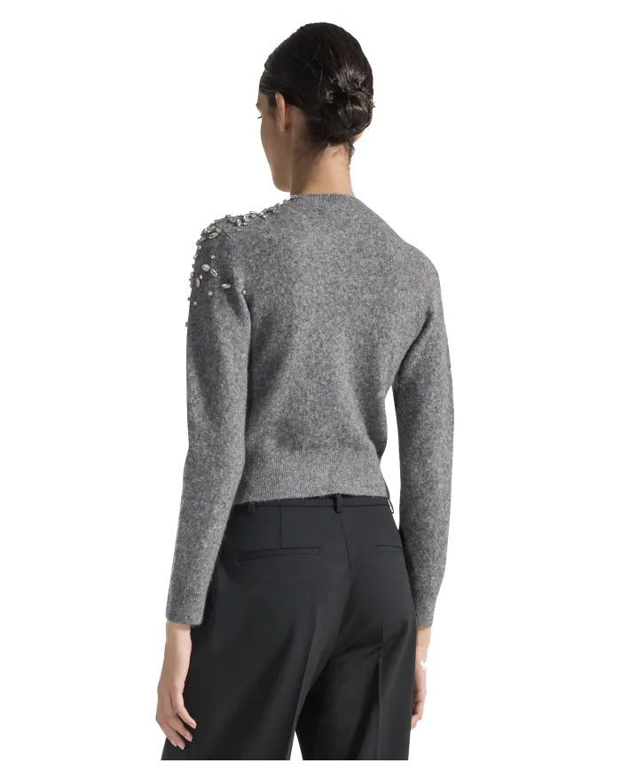 SEVENTY Cardigan Donna MT3818 910723 AI 25/26 lana stile coreano con strass applicate 913 GRIGIO