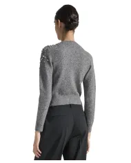 SEVENTY Cardigan Donna MT3818 910723 AI 25/26 lana stile coreano con strass applicate 913 GRIGIO