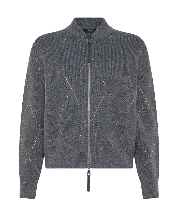 SEVENTY Cardigan Donna MT3906 910754 AI 25/26 lana con strass applicate 944 grigio chiaro SEVENTY Cardigan Donna MT3906 910754 AI 25/26 lana con strass applicate 944 grigio chiaro
