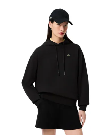 LACOSTE Felpa Donna SF7612 AI 25/26 Oversize Fit in pile con cappuccio 031 NERO LACOSTE Felpa Donna SF7612 AI 25/26 Oversize Fit in pile con cappuccio 031 NERO