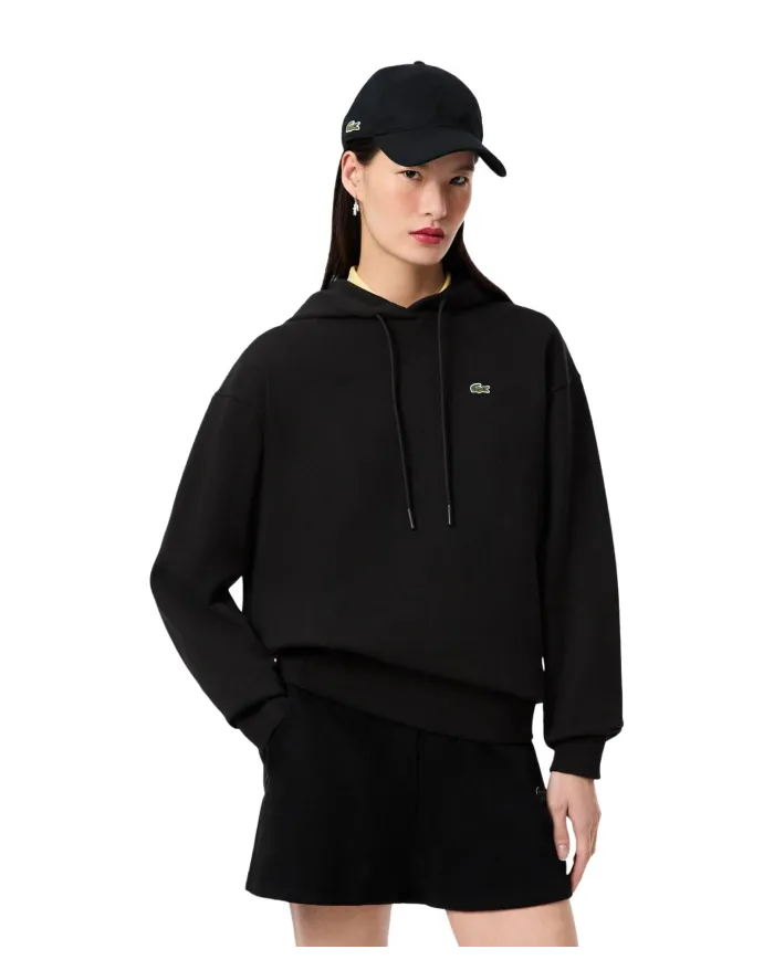 LACOSTE Felpa Donna SF7612 AI 25/26 Oversize Fit in pile con cappuccio 031 NERO LACOSTE Felpa Donna SF7612 AI 25/26 Oversize Fit in pile con cappuccio 031 NERO