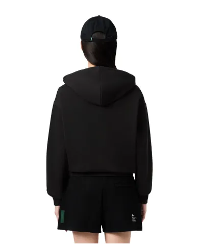 LACOSTE Felpa Donna SF7612 AI 25/26 Oversize Fit in pile con cappuccio 031 NERO LACOSTE Felpa Donna SF7612 AI 25/26 Oversize Fit in pile con cappuccio 031 NERO