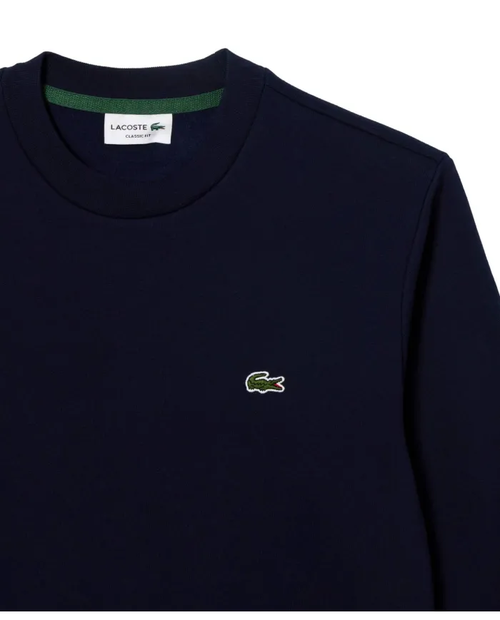 LACOSTE Felpa Uomo SH9608 AI 25/26 Classic Fit in pile con girocollo 166 BLU NAVY