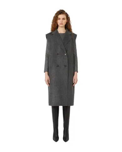 WEEKEND Cappotto Donna SABADEL AI 25/26 midi doppiopetto 2-in-1 con bolero rimovibile 001 ANTRACITE WEEKEND Cappotto Donna SABADEL AI 25/26 midi doppiopetto 2-in-1 con bolero rimovibile 001 ANTRACITE