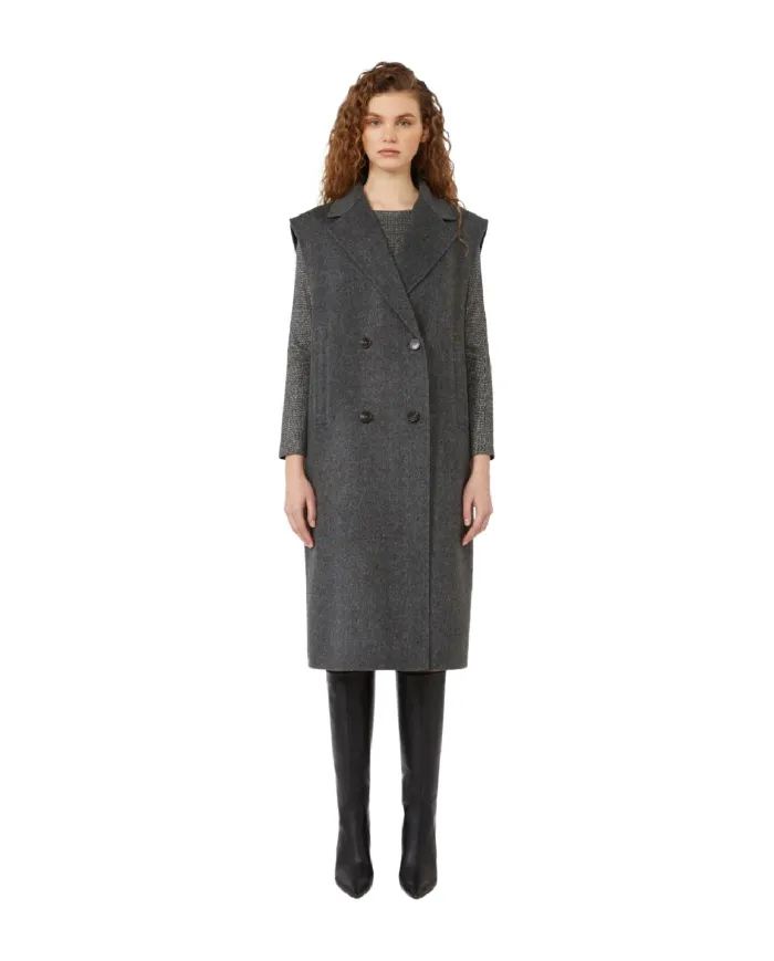 WEEKEND Cappotto Donna SABADEL AI 25/26 midi doppiopetto 2-in-1 con bolero rimovibile 001 ANTRACITE