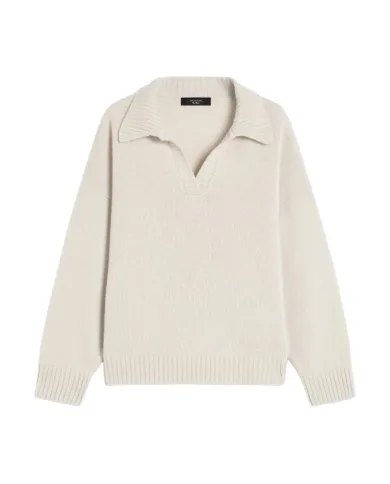 WEEKEND Maglia Donna AGRE AI 25/26 a polo in lana con colletto a punta 002 AVENA WEEKEND Maglia Donna AGRE AI 25/26 a polo in lana con colletto a punta 002 AVENA