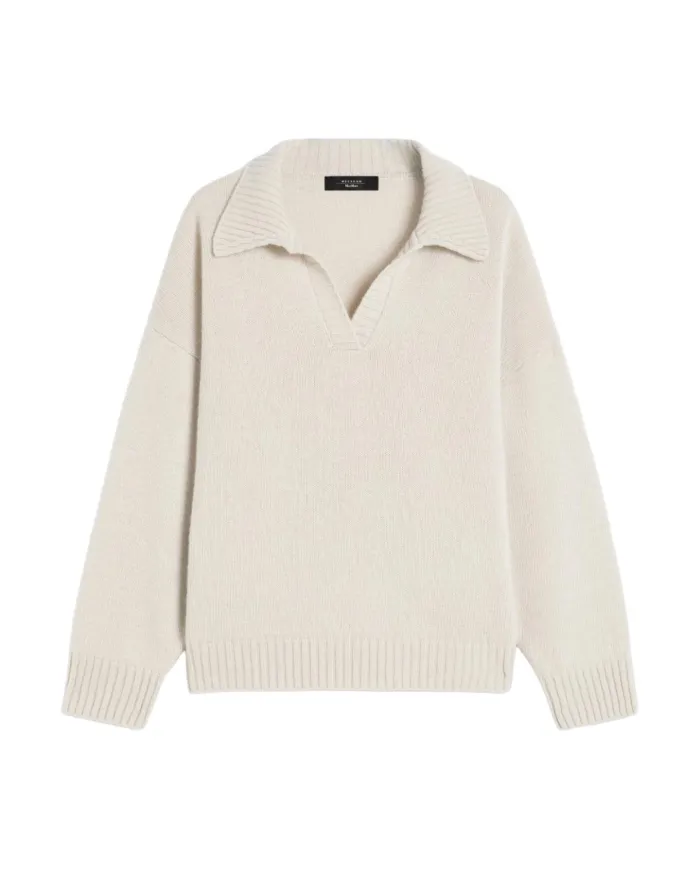 WEEKEND Maglia Donna AGRE AI 25/26 a polo in lana con colletto a punta 002 AVENA WEEKEND Maglia Donna AGRE AI 25/26 a polo in lana con colletto a punta 002 AVENA