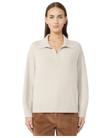 WEEKEND Maglia Donna AGRE AI 25/26 a polo in lana con colletto a punta 002 AVENA WEEKEND Maglia Donna AGRE AI 25/26 a polo in lana con colletto a punta 002 AVENA