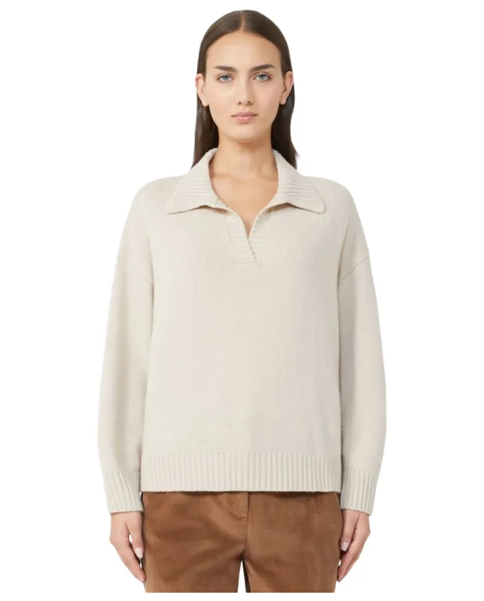 WEEKEND Maglia Donna AGRE AI 25/26 a polo in lana con colletto a punta 002 AVENA WEEKEND Maglia Donna AGRE AI 25/26 a polo in lana con colletto a punta 002 AVENA