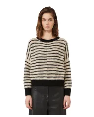 WEEKEND Maglia Donna EZOR AI 25/26 in lana lavorata a costa inglese crop a girocollo 016 RIGA avena/nero