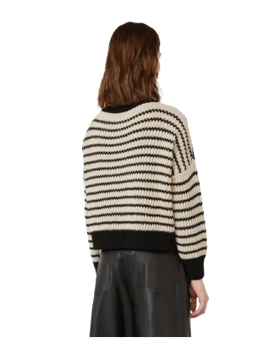 WEEKEND Maglia Donna EZOR AI 25/26 in lana lavorata a costa inglese crop a girocollo 016 RIGA avena/nero WEEKEND Maglia Donna EZOR AI 25/26 in lana lavorata a costa inglese crop a girocollo 016 RIGA avena/nero