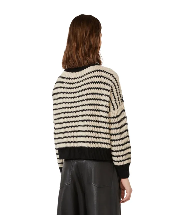 WEEKEND Maglia Donna EZOR AI 25/26 in lana lavorata a costa inglese crop a girocollo 016 RIGA avena/nero