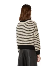 WEEKEND Maglia Donna EZOR AI 25/26 in lana lavorata a costa inglese crop a girocollo 016 RIGA avena/nero