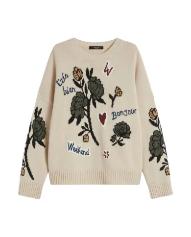 WEEKEND Maglia Donna PAVIDI AI 25/26 lana oversize con dettagli ricamati 003 FIORE