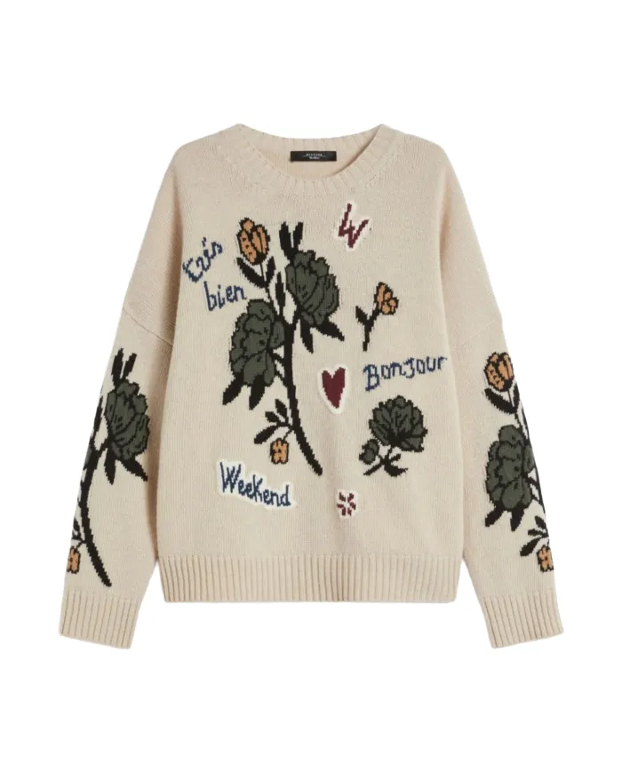 WEEKEND Maglia Donna PAVIDI AI 25/26 lana oversize con dettagli ricamati 003 FIORE