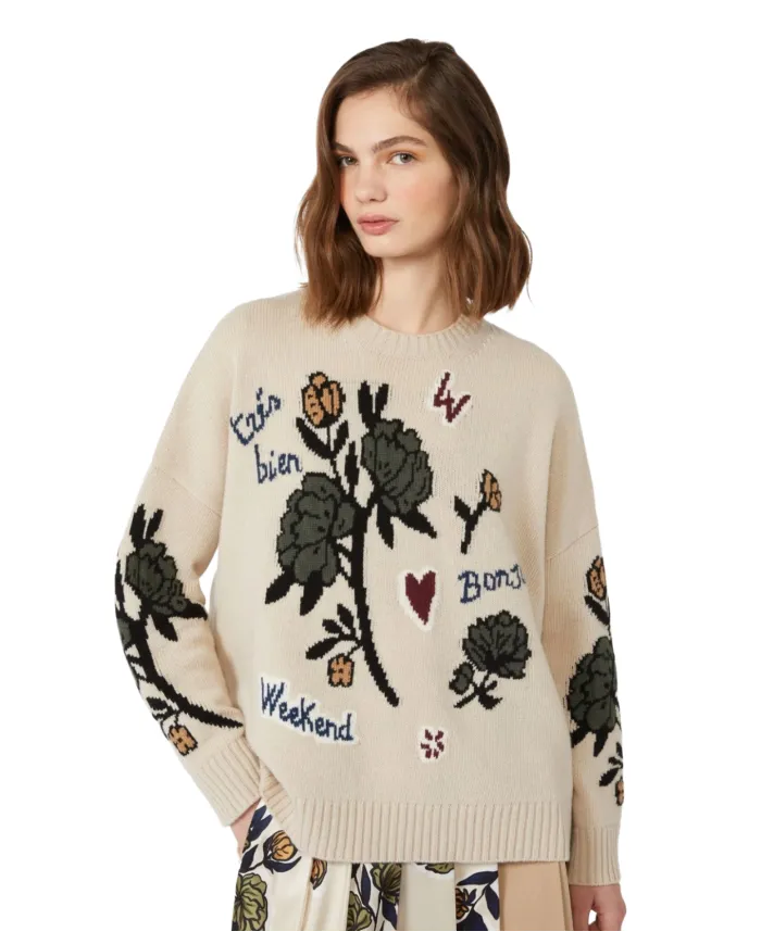 WEEKEND Maglia Donna PAVIDI AI 25/26 lana oversize con dettagli ricamati 003 FIORE