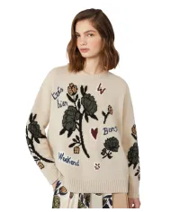 WEEKEND Maglia Donna PAVIDI AI 25/26 lana oversize con dettagli ricamati 003 FIORE