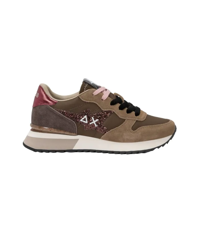 SUN68 Sneaker Donna Z45217 STARGIRL GLITTER AI 25/26 in nylon e suede con glitter 08 MARRONE SUN68 Sneaker Donna Z45217 STARGIRL GLITTER AI 25/26 in nylon e suede con glitter 08 MARRONE