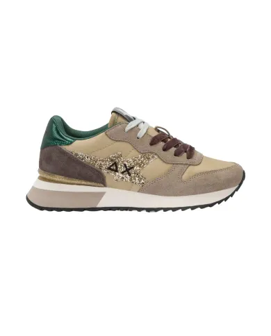 SUN68 Sneaker Donna Z45217 STARGIRL GLITTER AI 25/26 in nylon e suede con glitter 77 BEIGE SCURO SUN68 Sneaker Donna Z45217 STARGIRL GLITTER AI 25/26 in nylon e suede con glitter 77 BEIGE SCURO
