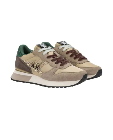 SUN68 Sneaker Donna Z45217 STARGIRL GLITTER AI 25/26 in nylon e suede con glitter 77 BEIGE SCURO SUN68 Sneaker Donna Z45217 STARGIRL GLITTER AI 25/26 in nylon e suede con glitter 77 BEIGE SCURO