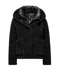 BOMBOOGIE Cappotto Donna GW9191 SFC5 POCKETS AI 25/26 regular con ecopelliccia in teddy 90 BLACK