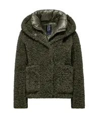 BOMBOOGIE Cappotto Donna GW9191 SFC5 POCKETS AI 25/26 regular con ecopelliccia in teddy 365 D.moss green