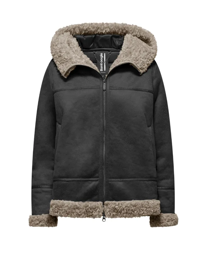 BOMBOOGIE Giubbotto Donna GWMASY PSF5 COMBO AI 25/26 con bordatura in teddy 90 BLACK BOMBOOGIE Giubbotto Donna GWMASY PSF5 COMBO AI 25/26 con bordatura in teddy 90 BLACK