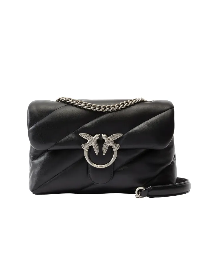 PINKO Borsa Donna 100038 A0F2 LOVE PUFF classic AI 25/26 pelle con maxi trapuntatura Z99O NERO-OLD silver PINKO Borsa Donna 100038 A0F2 LOVE PUFF classic AI 25/26 pelle con maxi trapuntatura Z99O NERO-OLD silver
