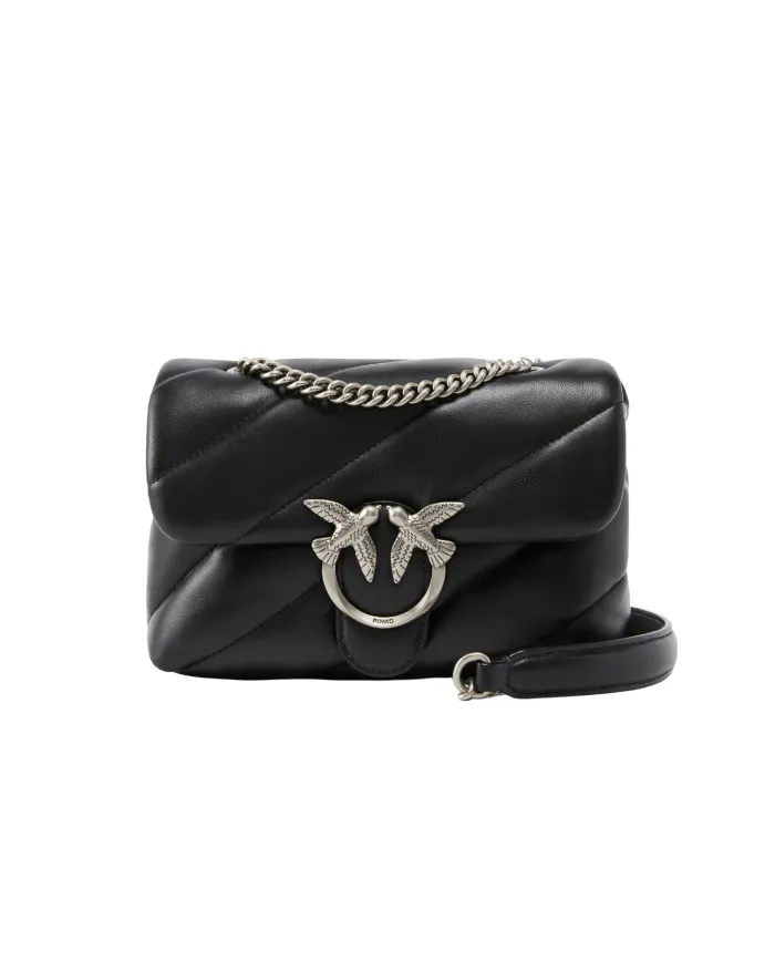 PINKO Borsa Donna 100039 A0F2 LOVE PUFF mini AI 25/26 pelle con maxi trapuntatura Z99O NERO-OLD silver PINKO Borsa Donna 100039 A0F2 LOVE PUFF mini AI 25/26 pelle con maxi trapuntatura Z99O NERO-OLD silver
