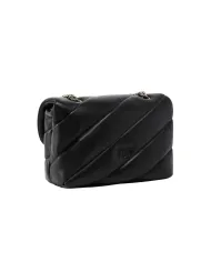 PINKO Borsa Donna 100039 A0F2 LOVE PUFF mini AI 25/26 pelle con maxi trapuntatura Z99O NERO-OLD silver