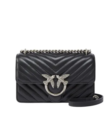PINKO Borsa Donna 100074 A0GK LOVE ONE mini AI 25/26 pelle con tapuntata chevron Z99O NERO-OLD silver PINKO Borsa Donna 100074 A0GK LOVE ONE mini AI 25/26 pelle con tapuntata chevron Z99O NERO-OLD silver