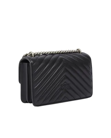 PINKO Borsa Donna 100074 A0GK LOVE ONE mini AI 25/26 pelle con tapuntata chevron Z99O NERO-OLD silver PINKO Borsa Donna 100074 A0GK LOVE ONE mini AI 25/26 pelle con tapuntata chevron Z99O NERO-OLD silver