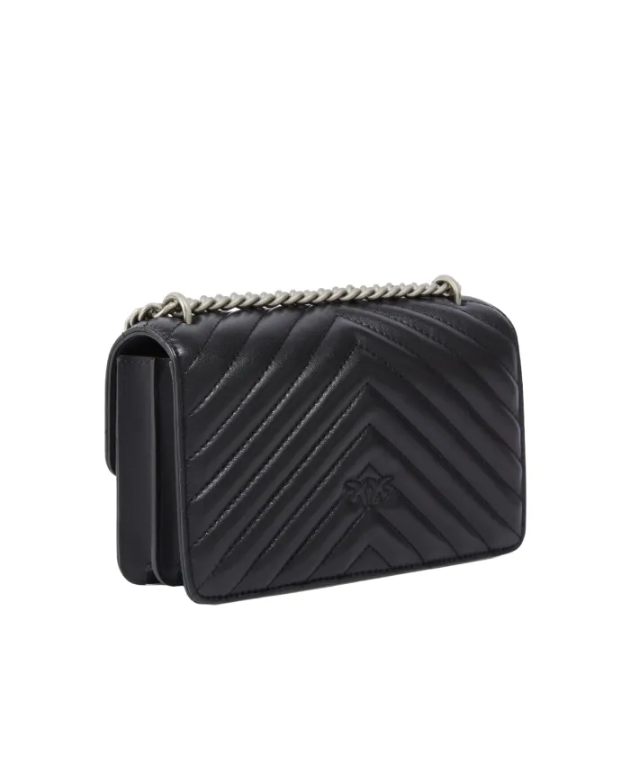 PINKO Borsa Donna 100074 A0GK LOVE ONE mini AI 25/26 pelle con tapuntata chevron Z99O NERO-OLD silver PINKO Borsa Donna 100074 A0GK LOVE ONE mini AI 25/26 pelle con tapuntata chevron Z99O NERO-OLD silver