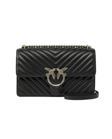 PINKO Borsa Donna 100941 A0GK LOVE ONE classic AI 25/26 pelle con trapuntato chevron Z99O NERO-OLD silver PINKO Borsa Donna 100941 A0GK LOVE ONE classic AI 25/26 pelle con trapuntato chevron Z99O NERO-OLD silver