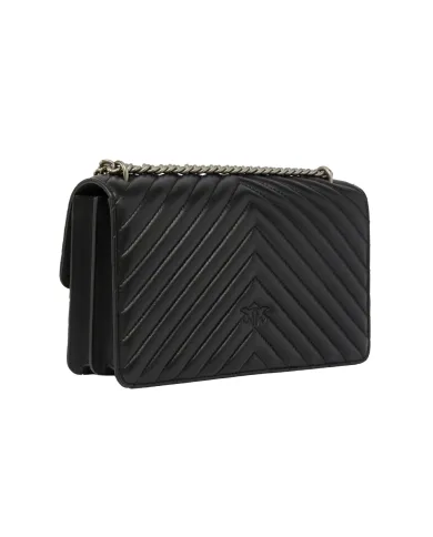 PINKO Borsa Donna 100941 A0GK LOVE ONE classic AI 25/26 pelle con trapuntato chevron Z99O NERO-OLD silver PINKO Borsa Donna 100941 A0GK LOVE ONE classic AI 25/26 pelle con trapuntato chevron Z99O NERO-OLD silver