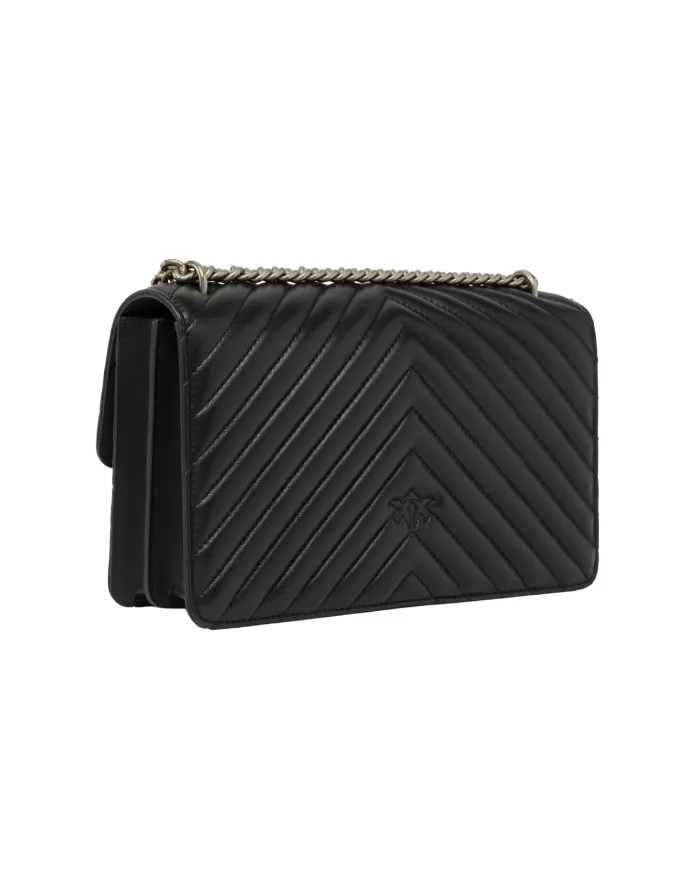 PINKO Borsa Donna 100941 A0GK LOVE ONE classic AI 25/26 pelle con trapuntato chevron Z99O NERO-OLD silver PINKO Borsa Donna 100941 A0GK LOVE ONE classic AI 25/26 pelle con trapuntato chevron Z99O NERO-OLD silver