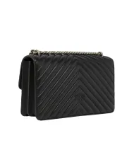 PINKO Borsa Donna 100941 A0GK LOVE ONE classic AI 25/26 pelle con trapuntato chevron Z99O NERO-OLD silver