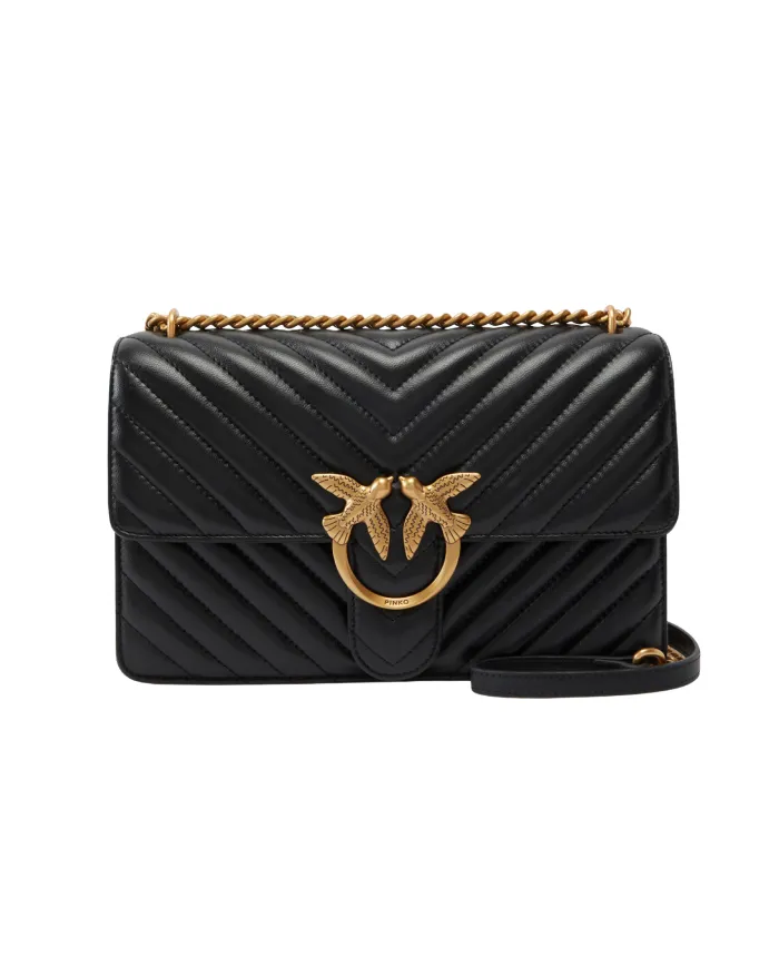 PINKO Borsa Donna 100941 A0GK LOVE ONE classic AI 25/26 pelle con trapuntato chevron Z99Q NERO-ANTIQUE GOLD PINKO Borsa Donna 100941 A0GK LOVE ONE classic AI 25/26 pelle con trapuntato chevron Z99Q NERO-ANTIQUE GOLD