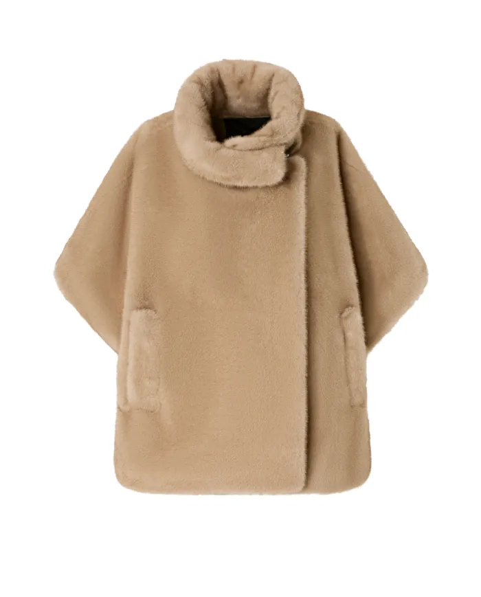 PINKO Cappa Donna 103837 A2PI COMODINO AI 25/26 eco pelliccia a maniche corte C60 BEIGE CHIARO
