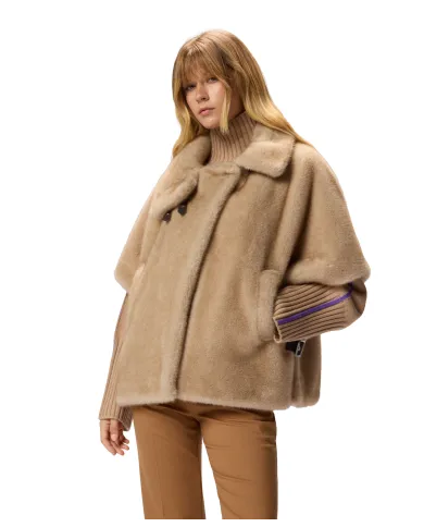 PINKO Cappa Donna 103837 A2PI COMODINO AI 25/26 eco pelliccia a maniche corte C60 BEIGE CHIARO