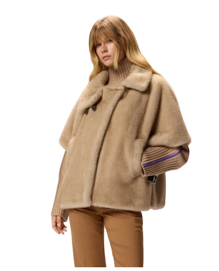 PINKO Cappa Donna 103837 A2PI COMODINO AI 25/26 eco pelliccia a maniche corte C60 BEIGE CHIARO