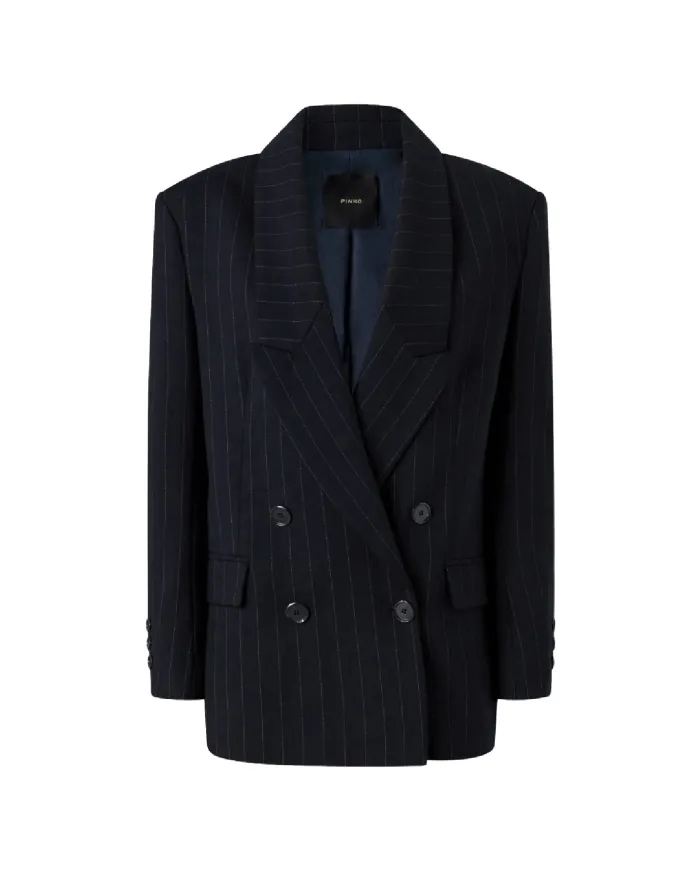 PINKO Giacca Donna 104508 A2QY RAPISARDI blazer doppiopetto gessato in lana EZ1 BLU/BIANCO PINKO Giacca Donna 104508 A2QY RAPISARDI blazer doppiopetto gessato in lana EZ1 BLU/BIANCO